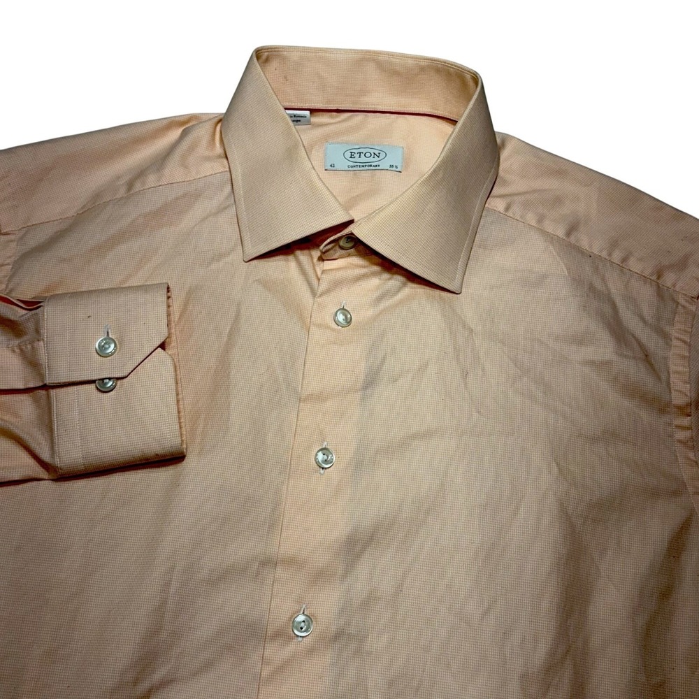 Eton Shirt Men 42 16.5 L Peach Twill Contemporary Dress Business Preppy Light